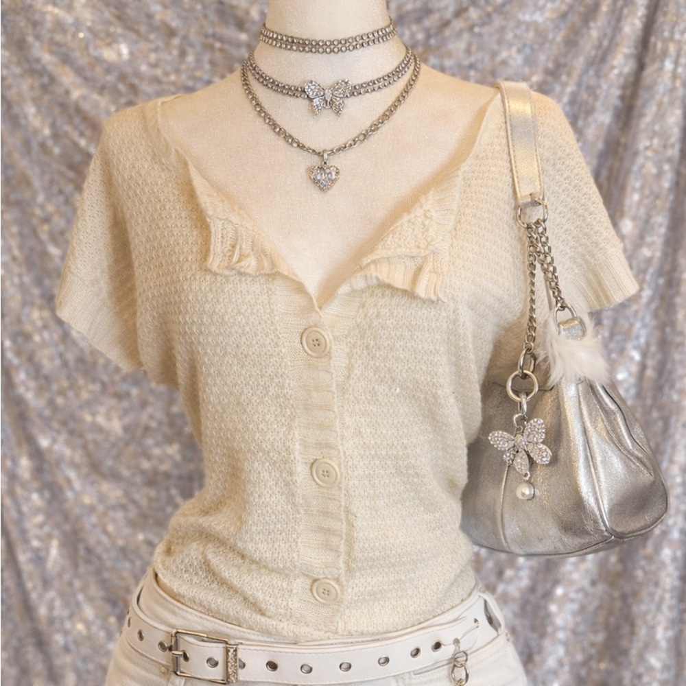 OP y2k Cream knit coverup top